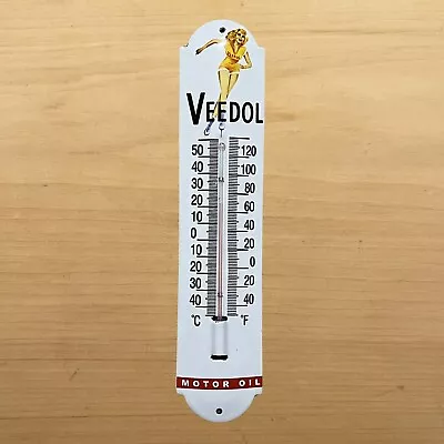 Vintage Veedol Thermometer Porcelain Sign Gas Motor Oil Pump Service Station Ad • $0.99