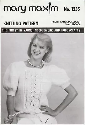 Mary Maxim Knitting Pattern No. 1235 Front Panel Pullover In Sizes 32-34-36 • $5