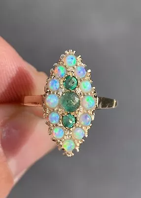 9ct Gold Emerald & Opal Victorian Style Cluster Ring 9k 375 • £33