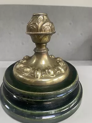 Antique Brass Oil Lamp Base On Black Plinth • £15