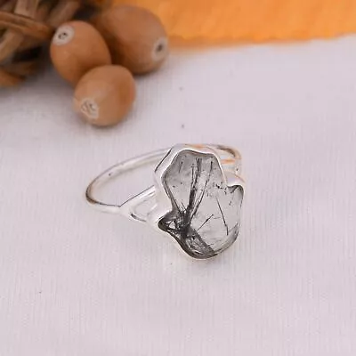 Hamsa Hand Ring In Sterling Silver With Black Rutile Protection Ring For Women's • £24.36