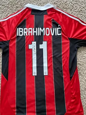 Zlatan Ibrahimovic Hand Signed AC Milan #11 RETRO Football Shirt COA Autograph • £40