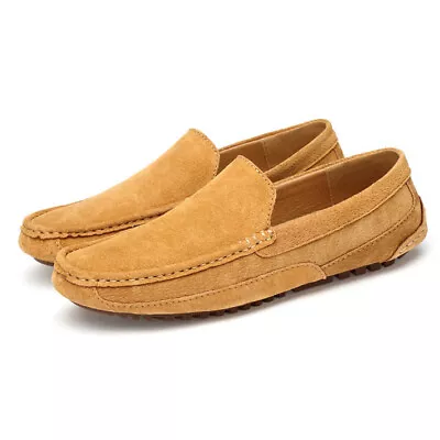 Men's Loafers Suede Leather Slip On Driving Moccasin Slippers Penny Boat Shoes • £22.98