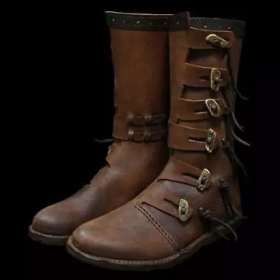 Medieval Leather Boots Renaissance Footwear Viking SCA Long Boots Halloween • $59.79