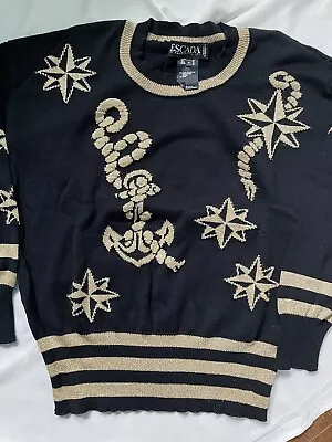 Vintage Women’s Nautical Sweater Escada By Margaretha Ley-38 Black/Gold • $45