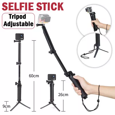 3 Way Selfie Stick For Gopro Hero 10 9 8 7 6 5 GoPro Tripod Monopod Adjustable • $18.99