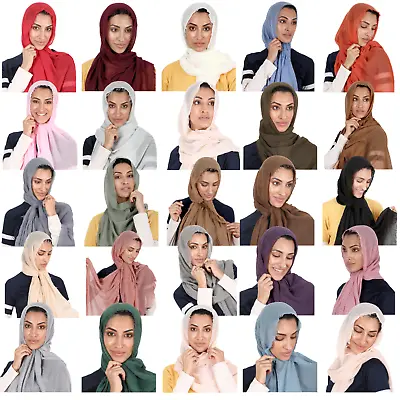 Crimp New Crinkle  Scarf Hijab Plain Maxi Headscarf Crimp Scarves Shawl Ruffle  • £3.49