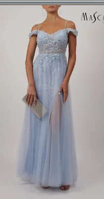 Mascara MC11936 Size 6 Baby Blue Beaded Evening Gown Cold Shoulder Lace BNWT • £159.99