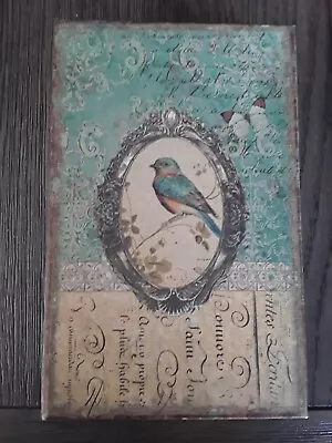 Bluebird & Butterfly Portrait Book Box Magnetic Closure & Lining Teal & Beige • $26