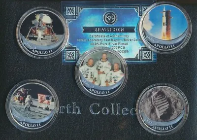 $49.99 • Buy USA: ND (2019) Apollo 11 Moon Landing Silvered Proof Medallion 5 Coin Set