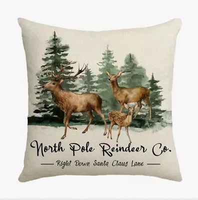 REINDEER TREE FARM Winter Christmas Throw Pillow Cover Winter Holiday Home Decor • $13.08