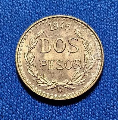 1945 Mexican Dos Pesos Mexico Mexican 2 Peso Gold Coin .0482 TOZ AGW  BU-UNC • $125.50