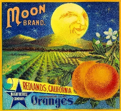 Redlands San Bernardino California Moon Orange Citrus Fruit Crate Label Print • $10.49