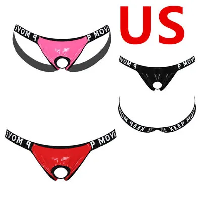 US Mens Latex Underwear Briefs Open Front Penis Pouch Hole Hollow Out  Panties • $3.67