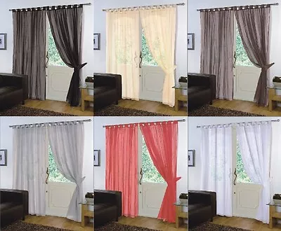 £7.95 • Buy Pair Of  Voile Net Panels TAB TOP  Curtains + Free Tie Backs