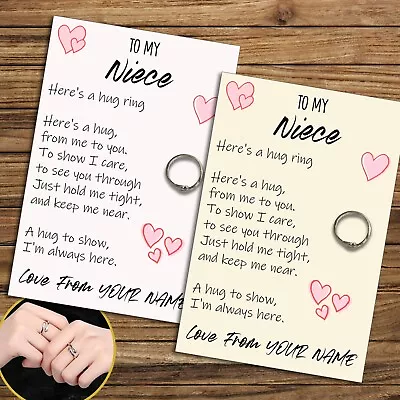 Personalised Niece Hug Ring Send A Hug From Me To You Adjustable Ring Gift • £6.49