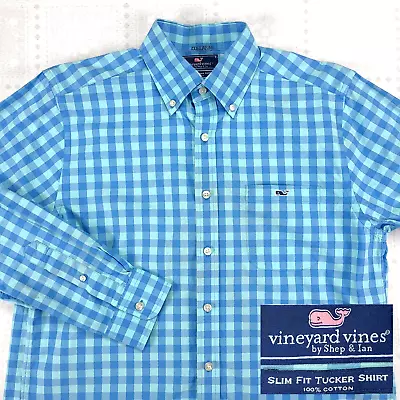 Vineyard Vines Mens Slim Fit Tucker Shirt Size L Large Blue Plaid Button Up #h71 • $19