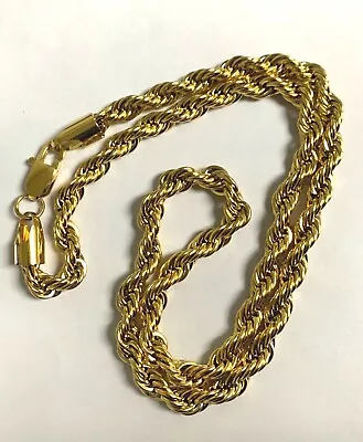 18K Gold Plated Rope Chain Necklace   WARRANTY 6 MM Width  24 Inch Long • $16.79