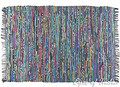 Indian Arts Fair Trade Rag Rug Hand Loom 100% Recycled Multicolour 150X243 • £39.99