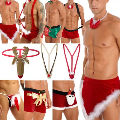 Men's Novelty Christmas Reindeer Thongs Funny Cosplay G-Strings Shorts Pants  • £6.28