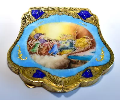 BEYOND AMAZING!!  Antique 800 SILVER Enamel **APOLLO'S CHARIOT** ITALIAN Compact • $499.99