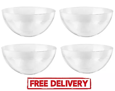 4 X Large Salad Serving Bowls Clear Hard Plastic Party Home Kitchen 2.4L Bowl • £11.49