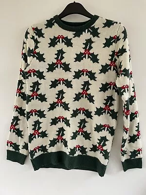 New Look Mens Christmas Holly Jumper Sweater Knitted Top Size Small S • £9.99