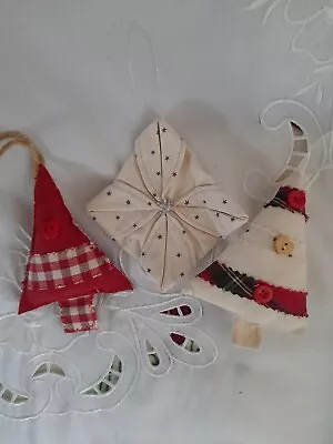 Set Of 3 Handmade Christmas Tree Fabric Decorations  • £5.89