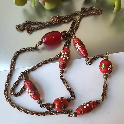 Antique Murano Glass Wedding Cake Beads Chain Necklace 34 L • $3.25