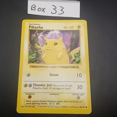 PIKACHU 58/102 - SHADOWLESS - Base Set - VINTAGE WOTC Pokemon Card - MP • $7.99