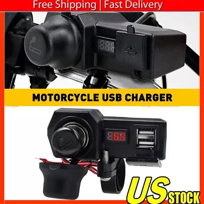 Motorcycle Handlebar Socket Dual USB Phone Charger Cigarette Lighter Waterproof • $13.29