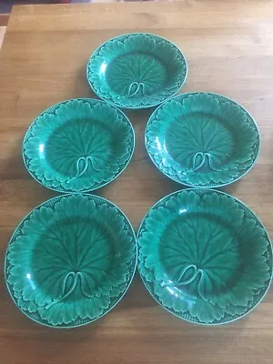 5 Wedgwood Green Majolica Cabbage Plates • £110