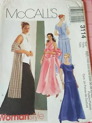 McCalls Pattern 3114 Formal Tops Stole Maxi Skirts Sizes 18W Thru 24W UNCUT • $9.95