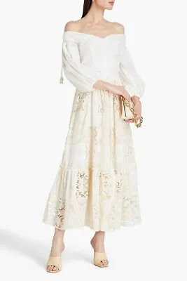 Zimmermann Maxi Long White Patchwork Skirt Size 1 Fits 2 Also As New! • $250