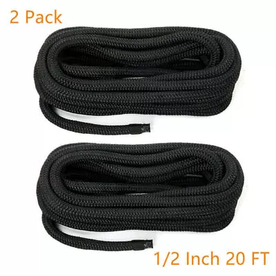 2PCS 20FT× 1/2Inch Double Braid Nylon Dock Line Mooring Rope Anchor Line Black • $22.99