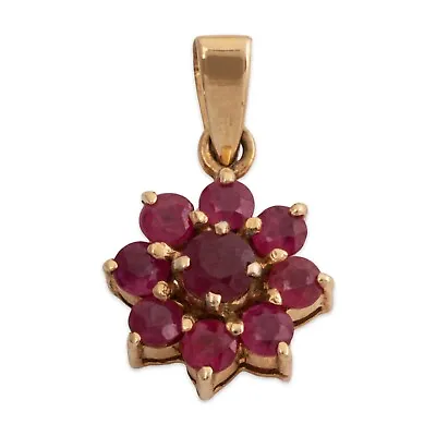 Vintage 14k Yellow Gold Ruby Flower Pendant • $199.50