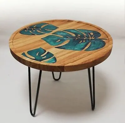 Unique Leaf Pattern Epoxy Round Resin Coffee Table Wood Table  Patio Table • $975.33