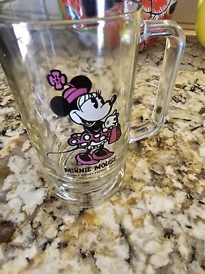 Vintage Walt Disney Productions Minnie Mouse Clear Glass Mug With Handle -New • $22