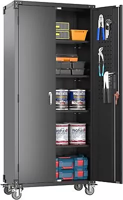 AOBABO 72  Metal Storage Cabinet Garage Tool Storage Cabinets W/ Pegboard Wheels • $274.99