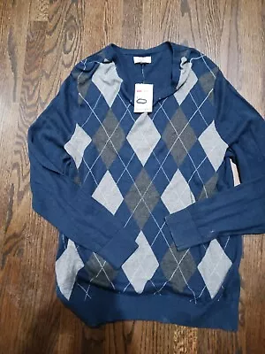 NWT Men's Croft & Barrow Long Sleeve Blue V-Neck Argyle Sweater - Size L • $20