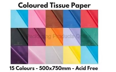Coloured Tissue Paper - High Quality & Acid Free - 500mm X 750mm - 20 Colours • £5.52