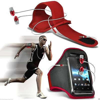 Red✔Quality Sports Armband Gym Running Phone Case Cover+In Ear Headphones • £8.95