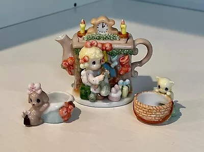 PRECIOUS MOMENTS By Enesco-Girl/Fireplace Mini Tea Set-Set Of 3-611174 NIOB • $38.99