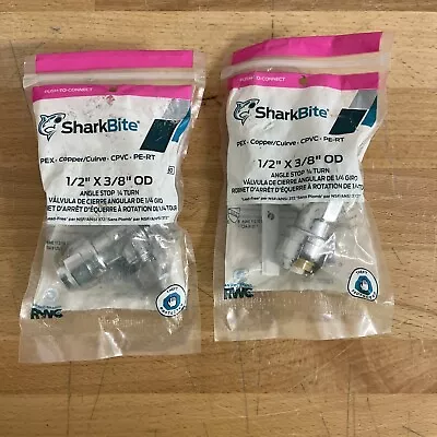 Lot Of 2 SharkBite 1/2 X 3/8 Inch Compression Angle Stop Valve Quarter Turn • $19.99