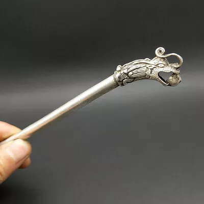 Classical Aggressive Hair Accessories Handmade Miao Silver Dragon Head Hairpin  • $25