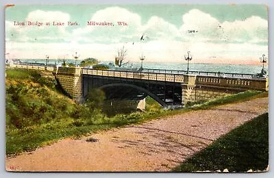 Milwaukee Wisconsin~Air View Lion Bridge At Lake Park~Vintage Postcard • $3.70