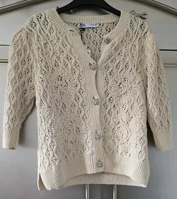 Zara Crochet Rhinestone Button Cardigan Size M BNWT • £29.99