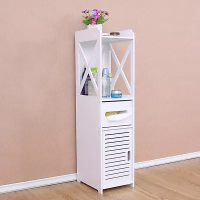 4 Tiers Modern Bathroom Furniture Cabinet Wood Slim Shelf Cupboard Storage Unit. • £12.59