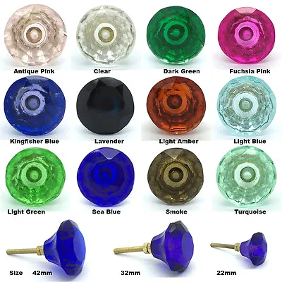 Glass Door Knobs Crystal Cut Glass Handles Drawer Pulls Coloured • £2.99