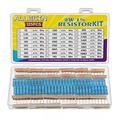 25 Values 2W Metal Film Resistor Kit From 1 Ohm To 1M Ohm 2 Watt 1% Resistors • $21.24